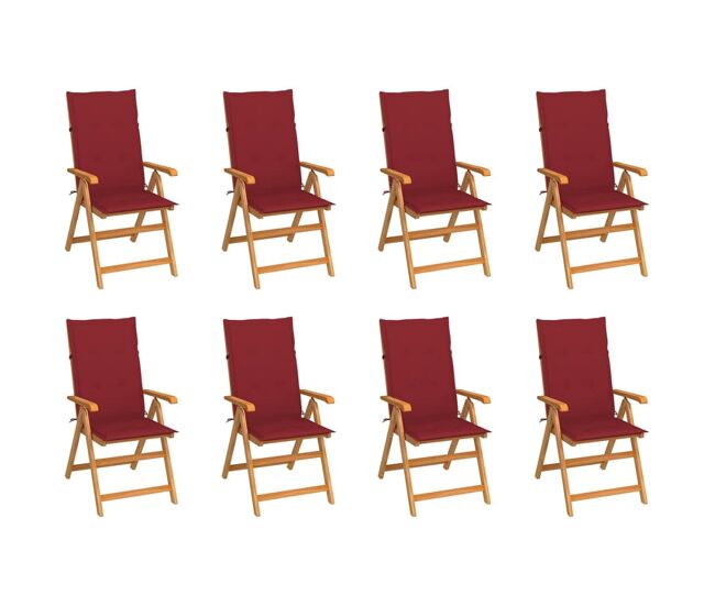 Cadeiras de jardim - cadeiras de exterior reclináveis c/ almofadões 8 pcs teca maciça
