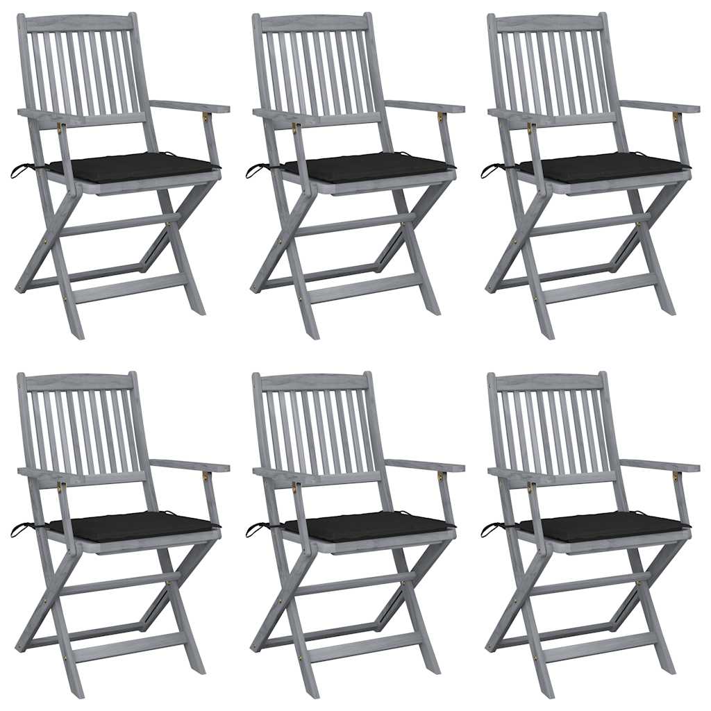 Cadeiras exterior - cadeiras de jardim dobráveis c/ almofadões 6 pcs acácia maciça