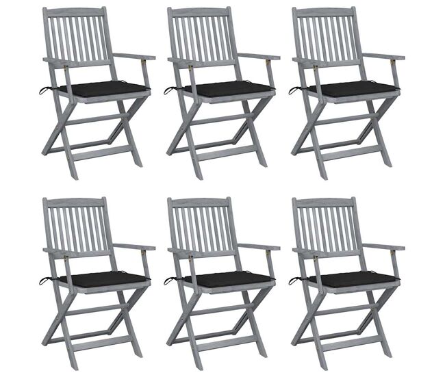 Cadeiras exterior - cadeiras de jardim dobráveis c/ almofadões 6 pcs acácia maciça