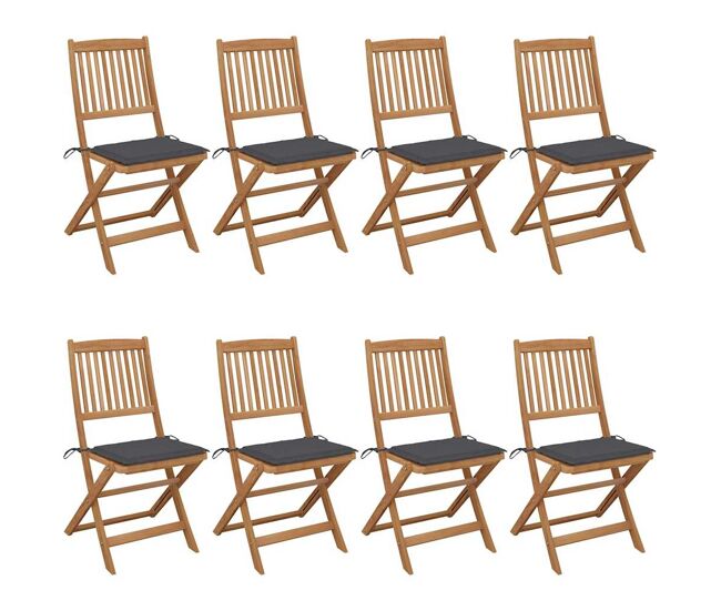 Cadeiras de jardim - cadeiras de exterior dobráveis 8 pcs c/ almofadões acácia maciça