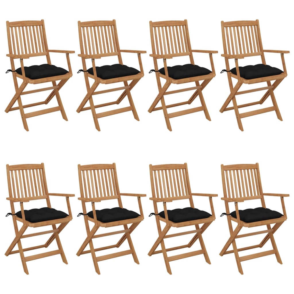 Cadeiras de jardim - cadeiras de exterior dobráveis 8 pcs c/ almofadões acácia maciça