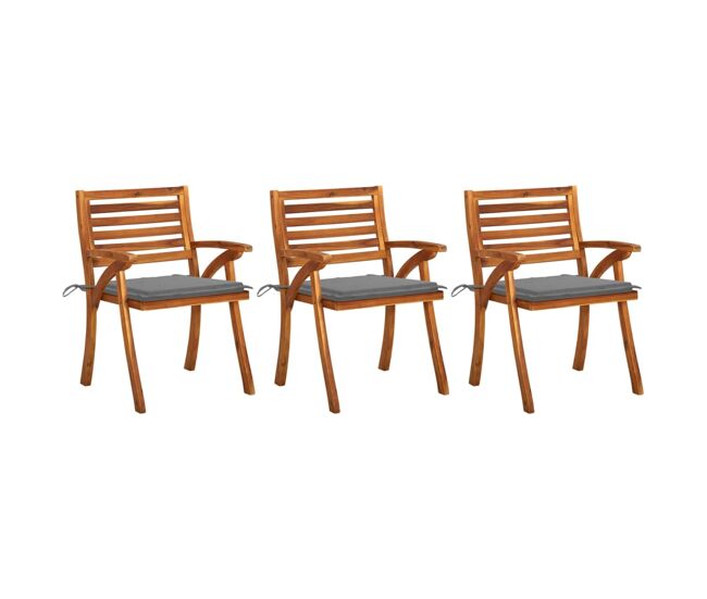Cadeiras jantar p/ jardim - cadeiras exterior + almofadões 3 pcs madeira acácia maciça
