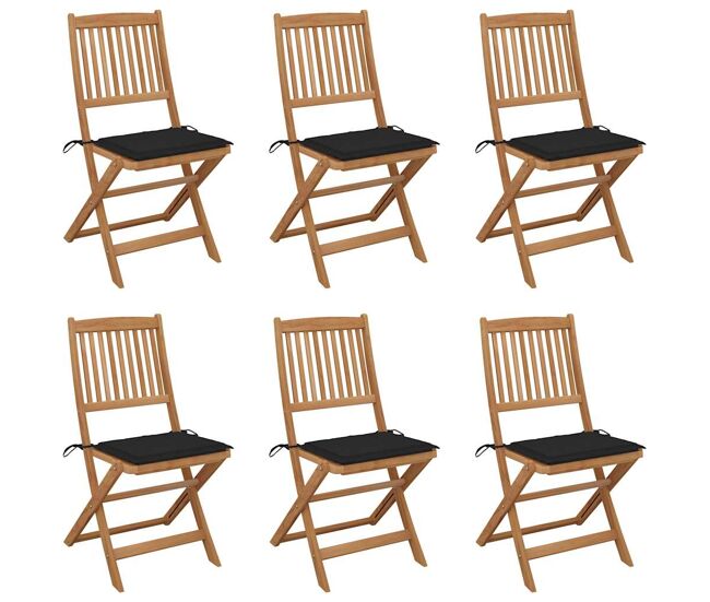 Cadeiras de jardim - cadeiras de exterior dobráveis c/ almofadões 6 pcs acácia maciça