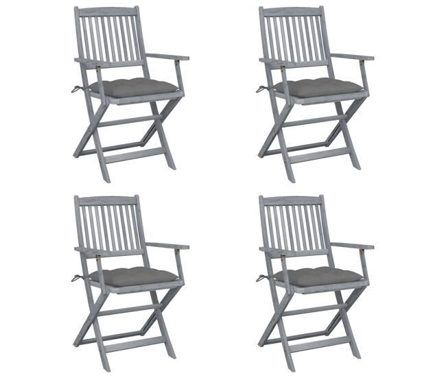 Cadeiras exterior - cadeiras de jardim dobráveis c/ almofadões 4 pcs acácia maciça