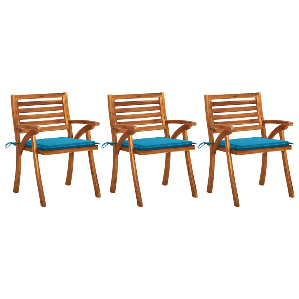 Cadeiras de jantar jardim - cadeiras de exterior c/ almofadões 3 pcs madeira acácia