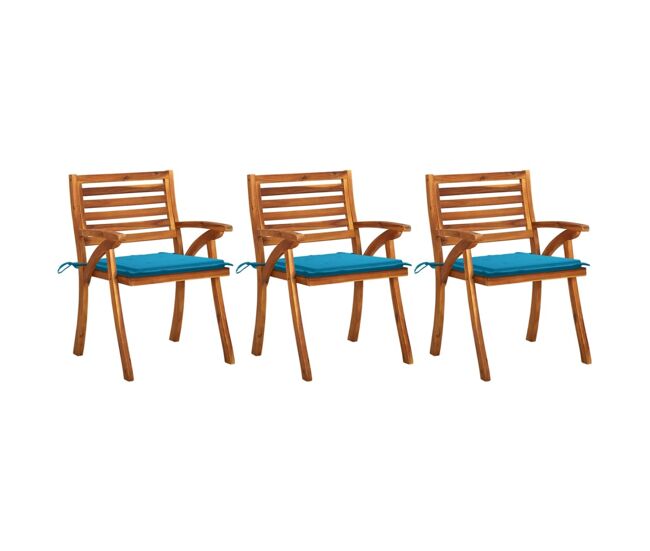 Cadeiras de jantar jardim - cadeiras de exterior c/ almofadões 3 pcs madeira acácia