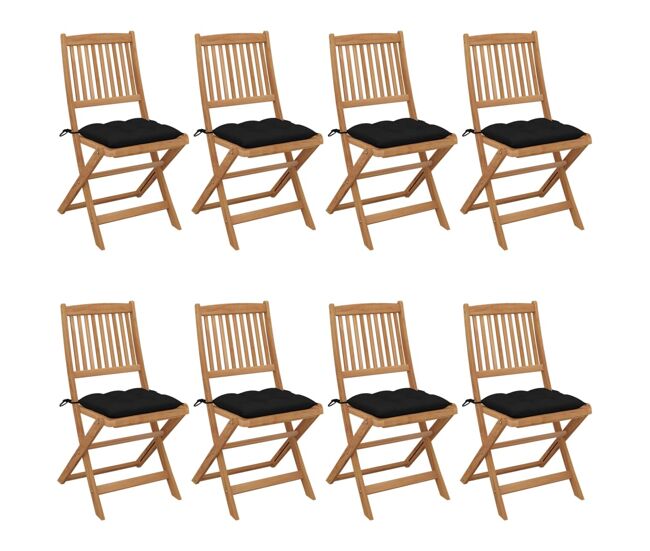 Cadeiras de jardim - cadeiras de exterior dobráveis 8 pcs c/ almofadões acácia maciça