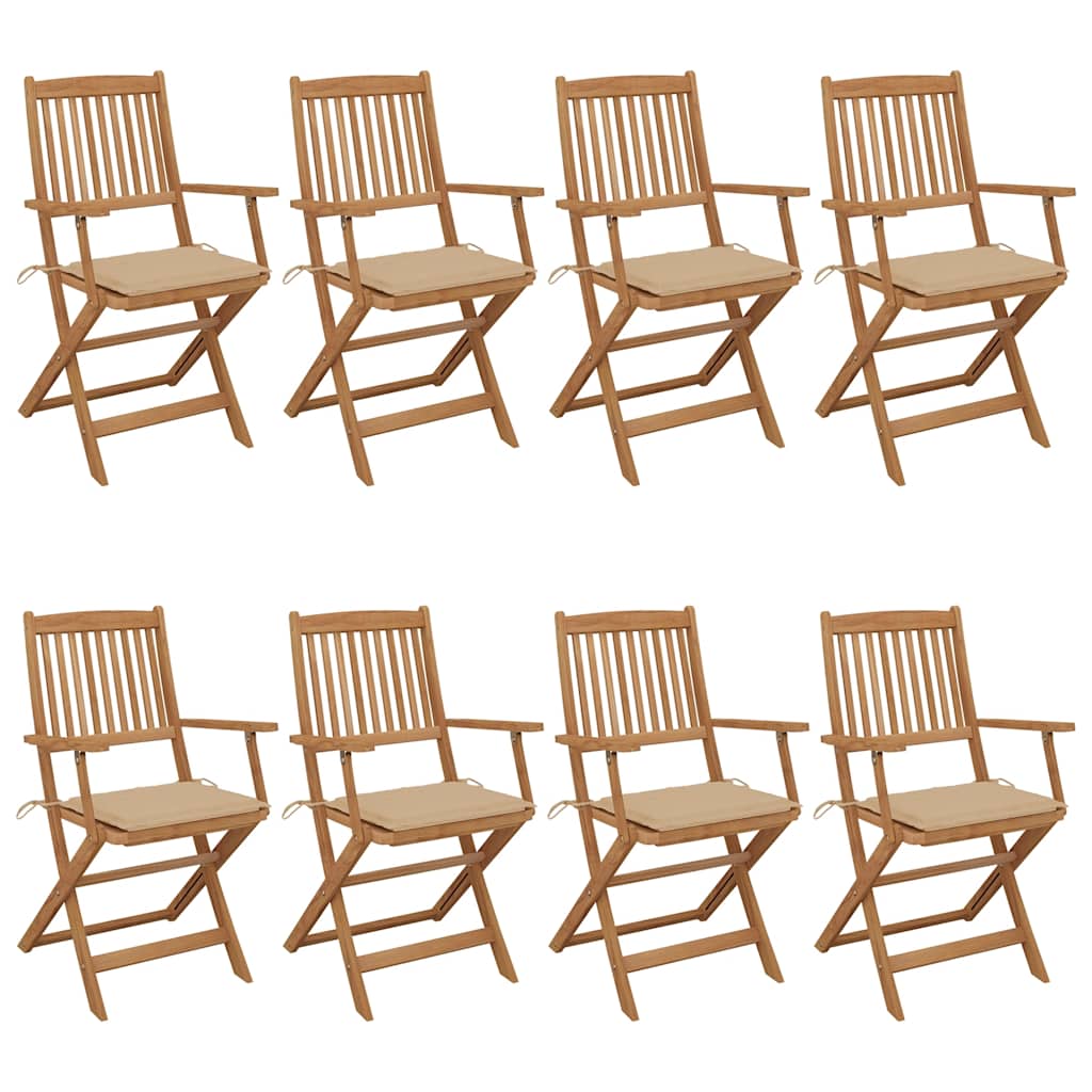 8 pcs Cadeiras de jardim - Cadeiras de exterior dobráveis Bege