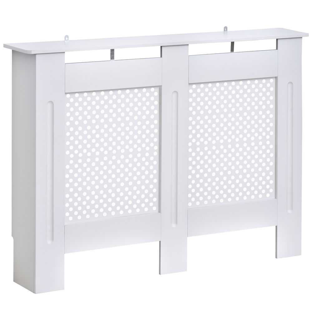 Homcom cobertura de radiador de mdf cobertura para radiador com prateleira estilo moderno 111,5x82x19 cm branco