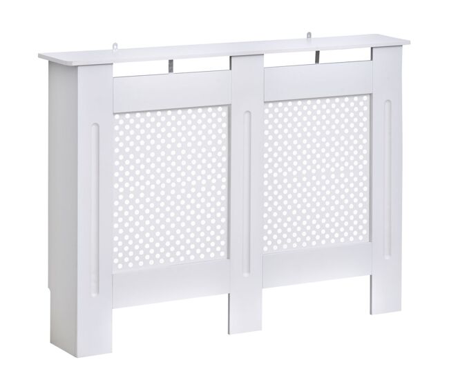 Homcom cobertura de radiador de mdf cobertura para radiador com prateleira estilo moderno 111,5x82x19 cm branco