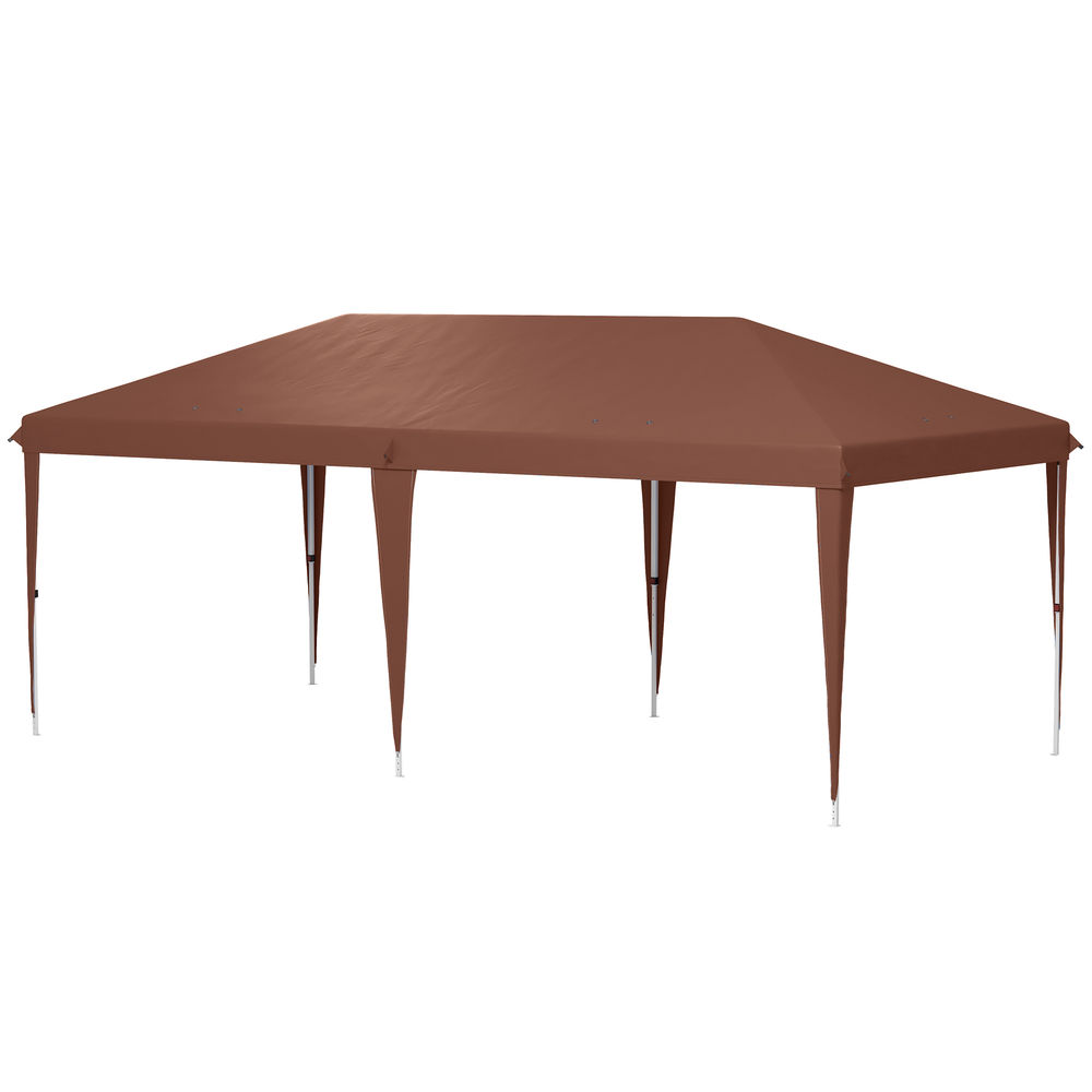 Outsunny tenda dobrável gazebo 6x3 m pop-up, toldo com altura ajustável em 3 níveis, proteção uv e saco de transporte para campismo e festas castanho