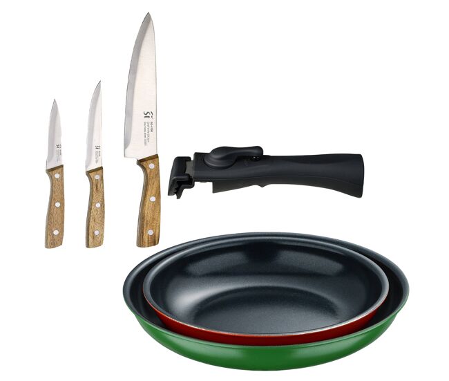 Frigideiras de indução click&cook ø22ø26cm e facas de cozinha