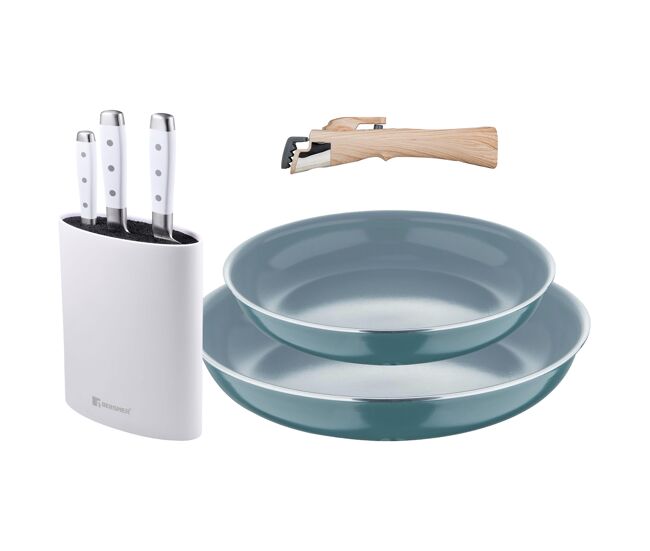 Frigideiras de indução click&cook ø22ø26cm e facas de cozinha