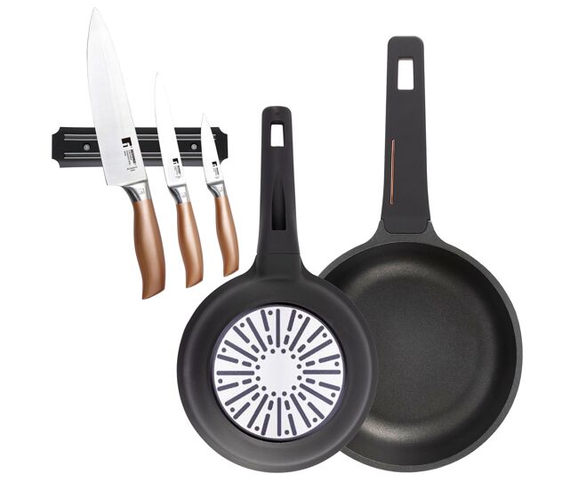 Frigideiras de indução copper ø20ø24cm e facas de cozinha