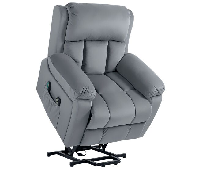 Homcom poltrona reclinável électrique com função de elevação, massagem vibratória e calor, comandos remotos, apoio para pés, pele sintética, bolsos laterais, gris