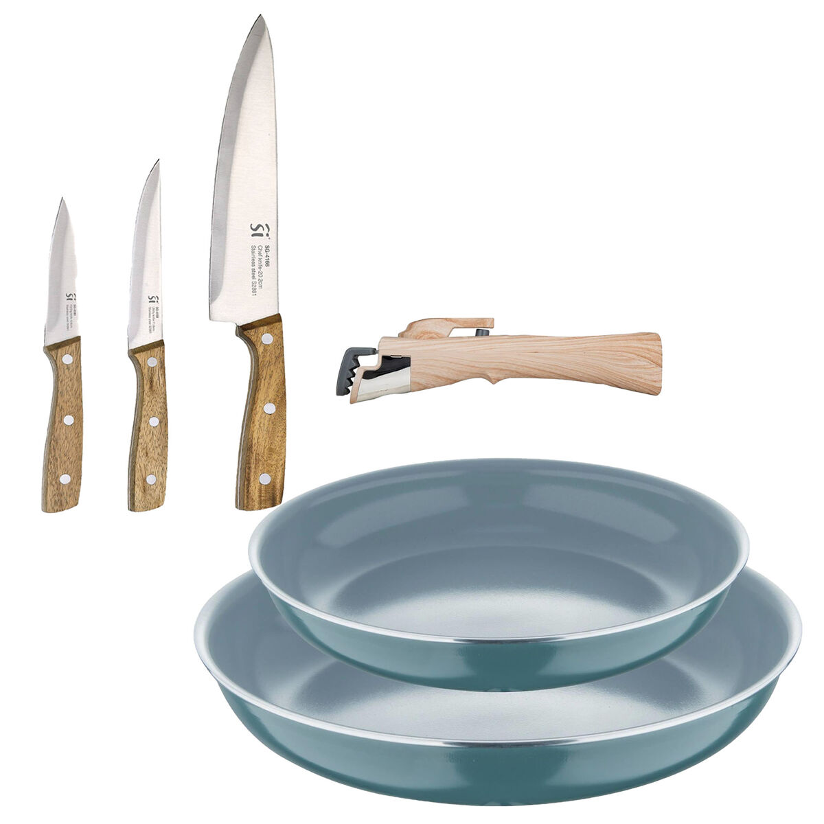 Frigideiras de indução click&cook ø22ø26cm e facas de cozinha
