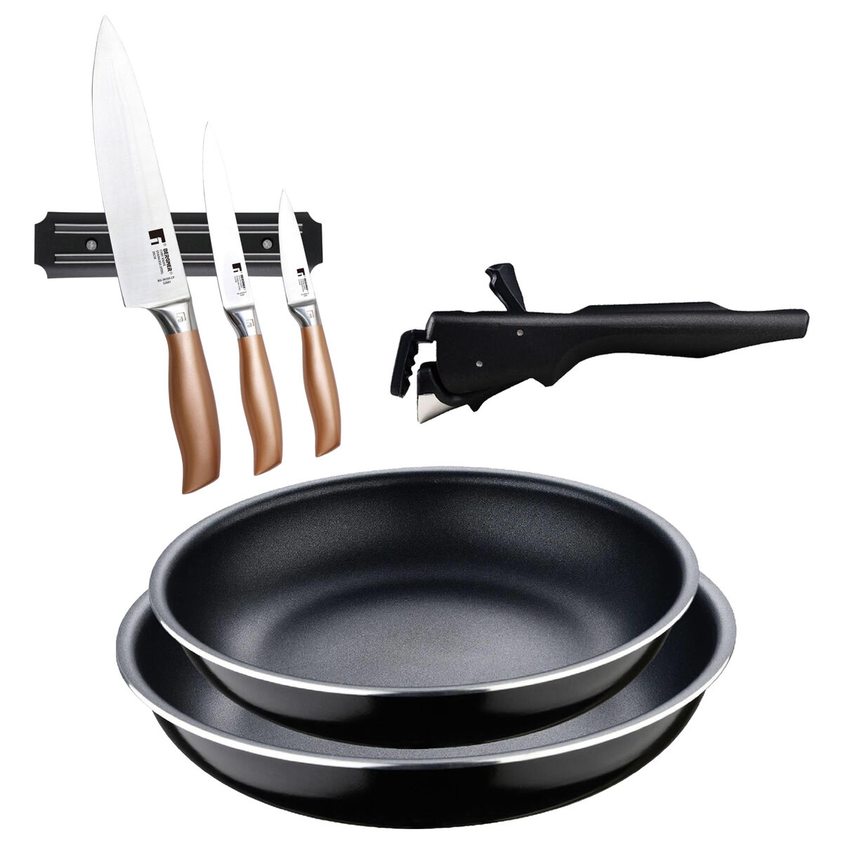 Frigideiras de indução click&cook ø22ø26cm e facas de cozinha