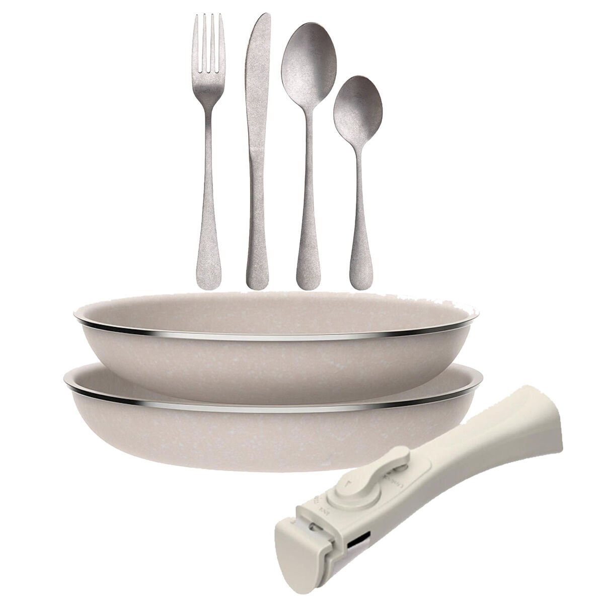 Frigideiras de indução click&cook ø24ø28cm e conjunto de talheres de 16 peças