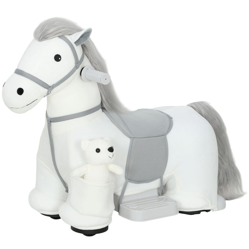 Aiyaplay cavalo électrique com música bateria 6v brinquedo électrique toque suave rodas silenciosas de pu movimento para a frente prenda para enfants dos 1,5 aos 5 anos 74x34x51 cm blanc