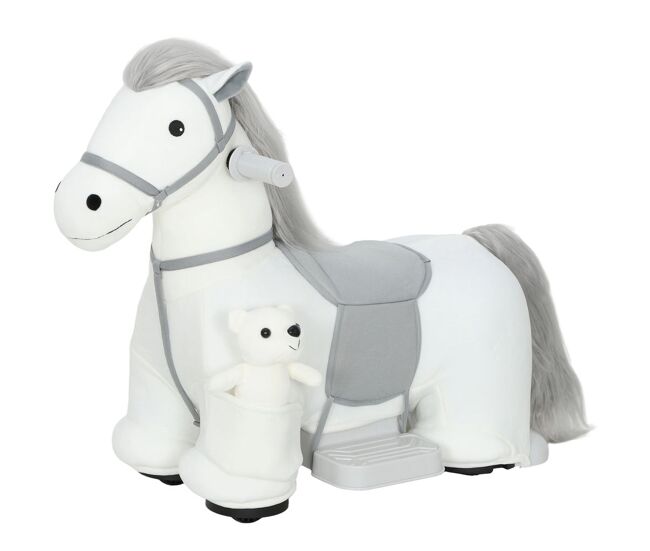 Aiyaplay cavalo électrique com música bateria 6v brinquedo électrique toque suave rodas silenciosas de pu movimento para a frente prenda para enfants dos 1,5 aos 5 anos 74x34x51 cm blanc