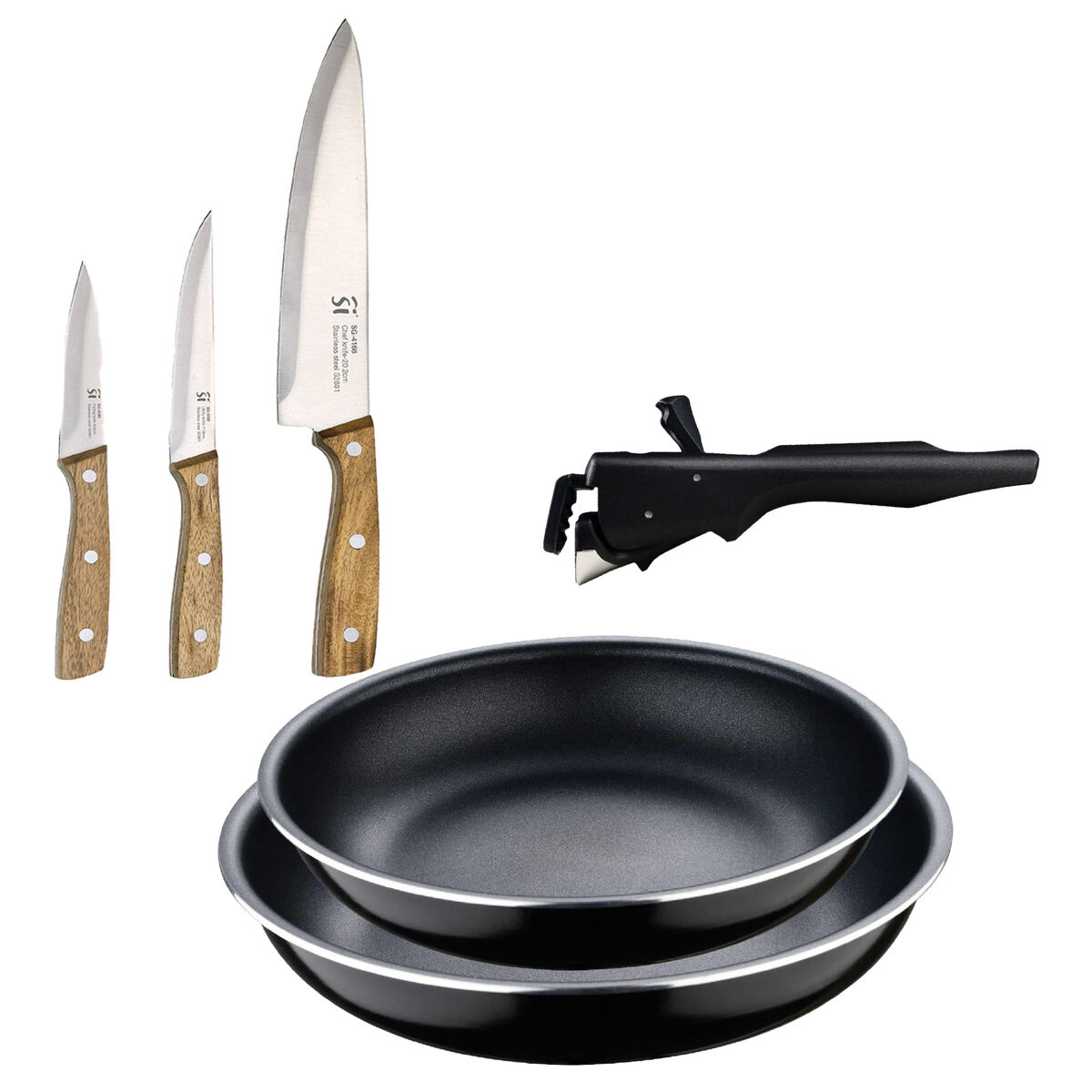Frigideiras de indução click&cook ø22ø26cm e facas de cozinha