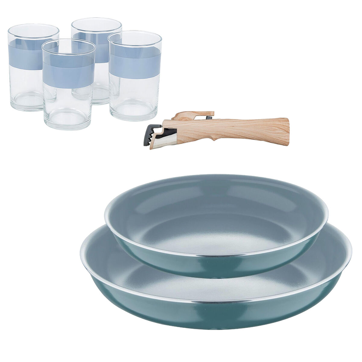 Frigideiras de indução click&cook ø22ø26cm e 4 copos de 0,5l