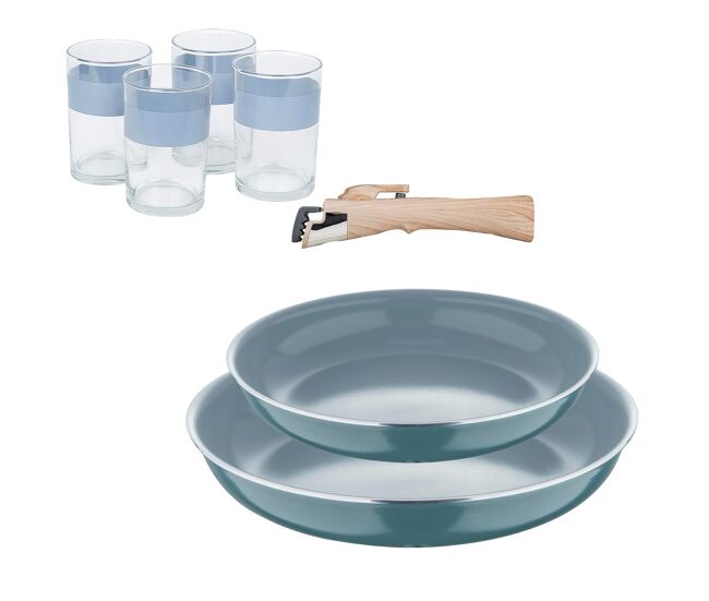 Frigideiras de indução click&cook ø22ø26cm e 4 copos de 0,5l