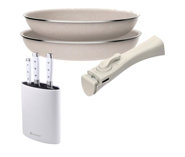 Frigideiras de indução click&cook ø24ø28cm e facas de cozinha