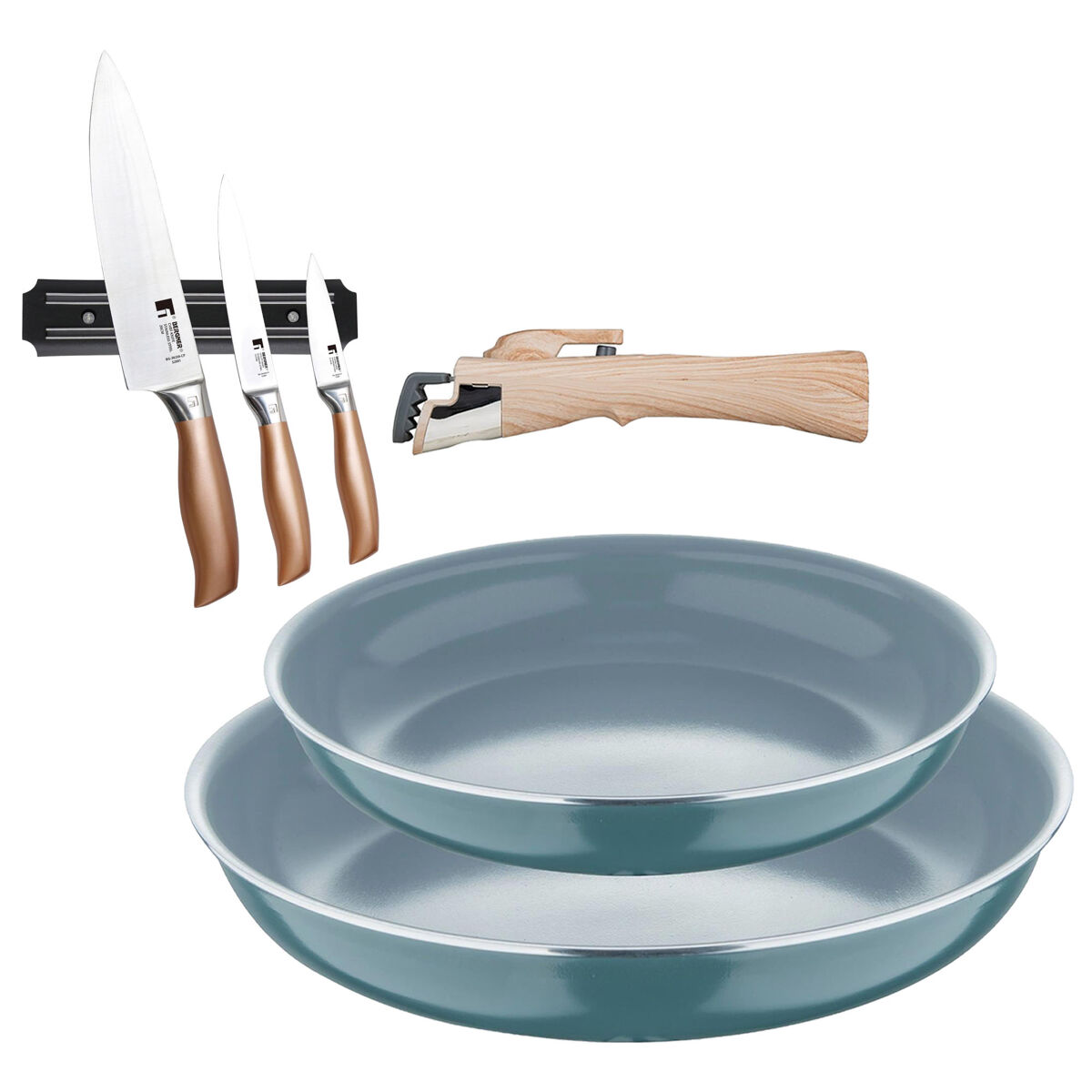 Frigideiras de indução click&cook ø22ø26cm e facas de cozinha