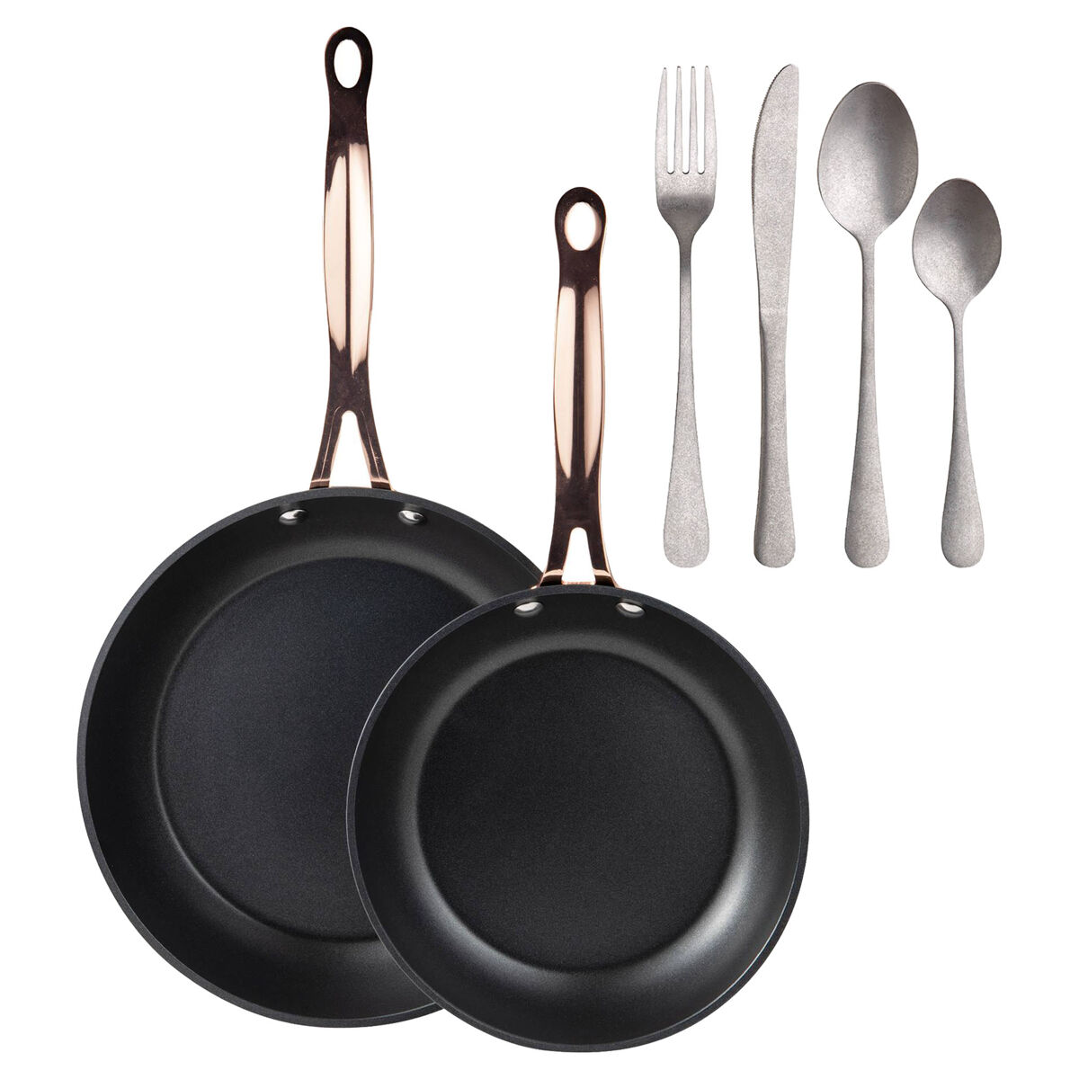 Frigideiras de indução de cobre ø20ø24cm e conjunto de talheres de 16 peças