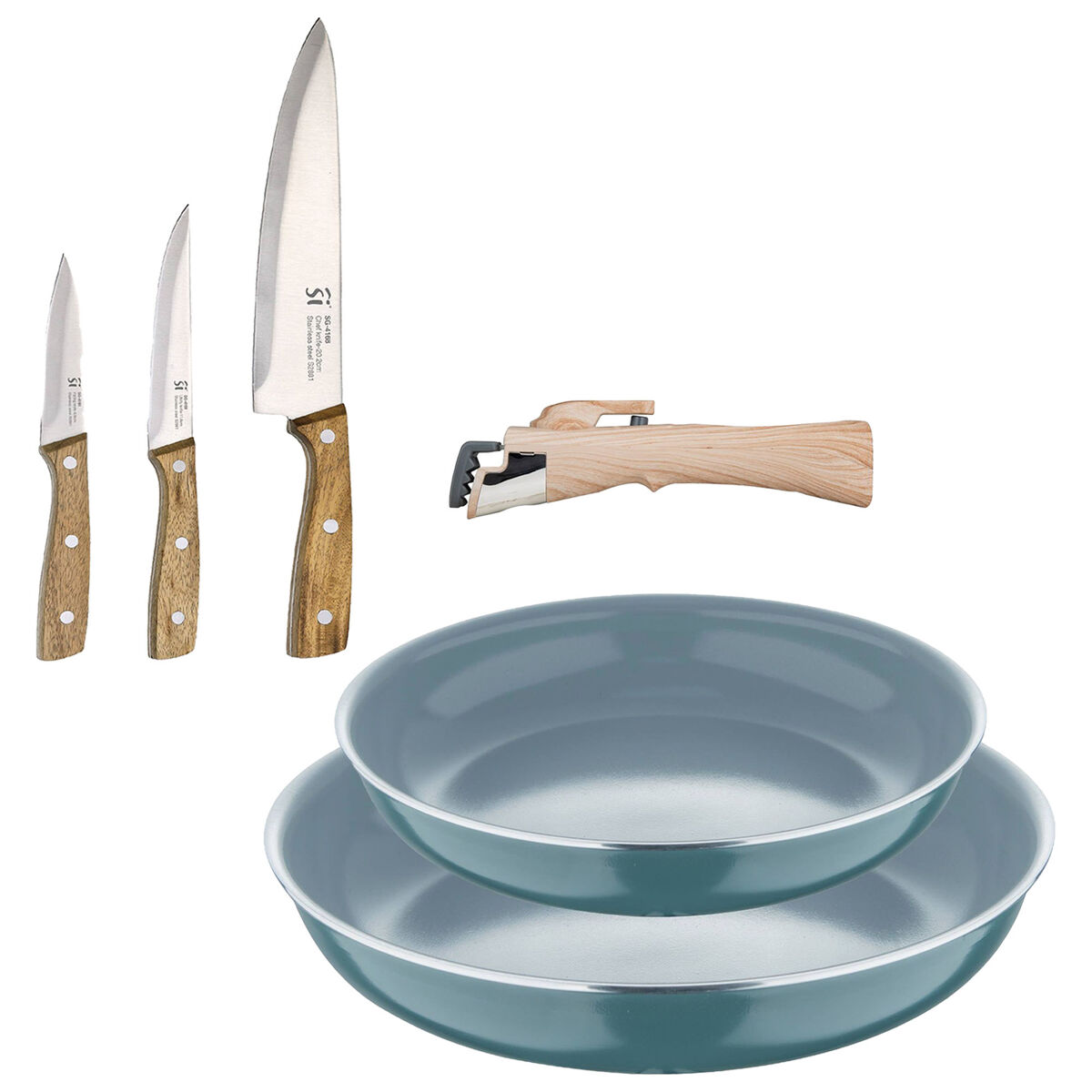 Frigideiras de indução click&cook ø24ø28cm e facas de cozinha