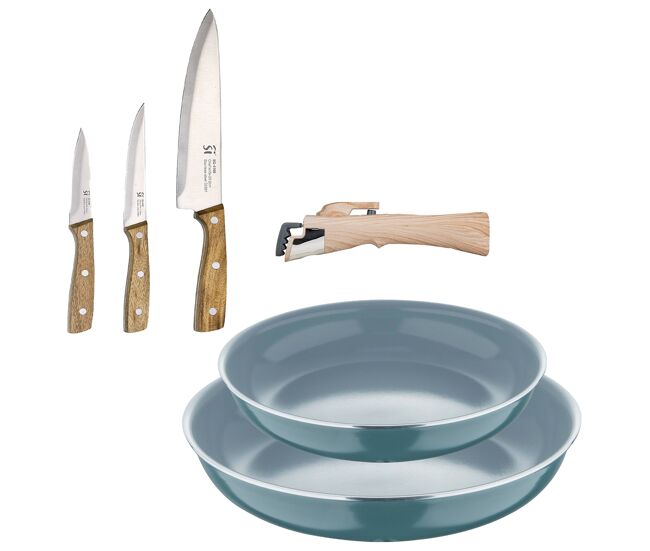 Frigideiras de indução click&cook ø24ø28cm e facas de cozinha