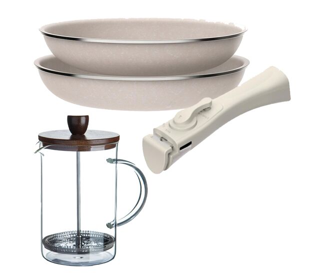 Frigideiras de indução click&cook ø24ø28cm e cafeteira francesa