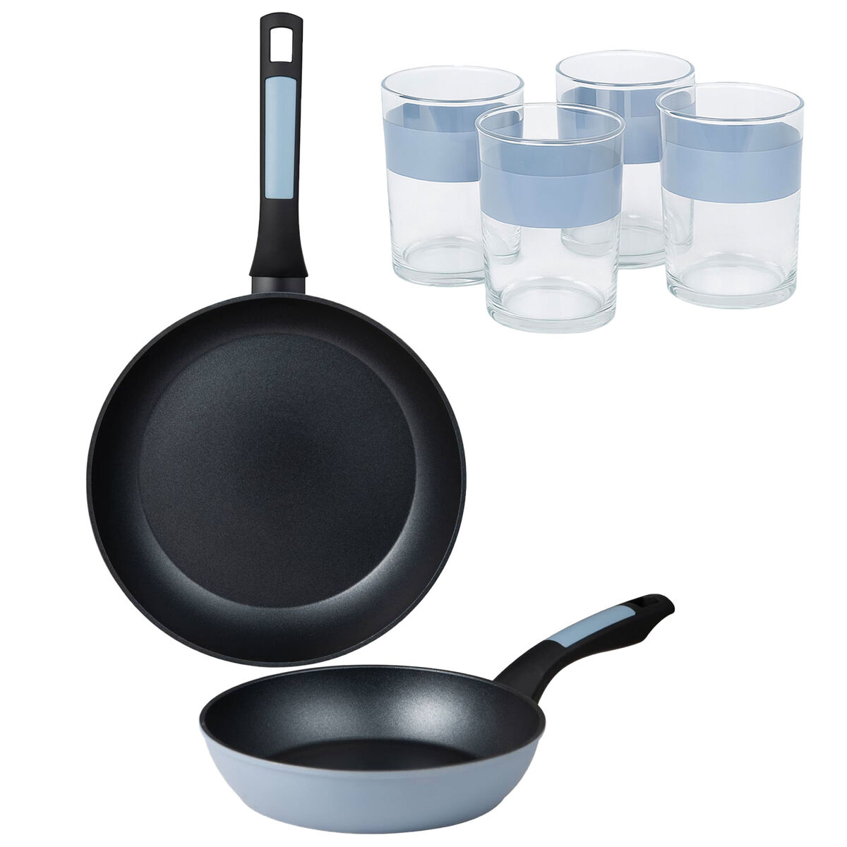 Frigideiras de indução noia ø20ø26cm e 4 copos de 0,5l