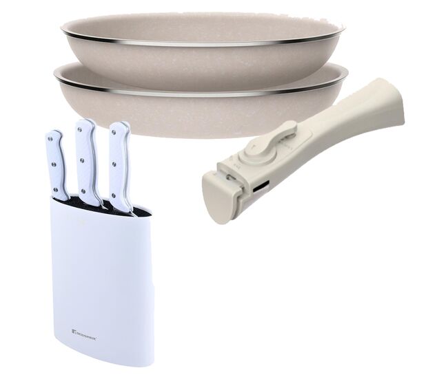 Frigideiras de indução click&cook ø24ø28cm e facas de cozinha