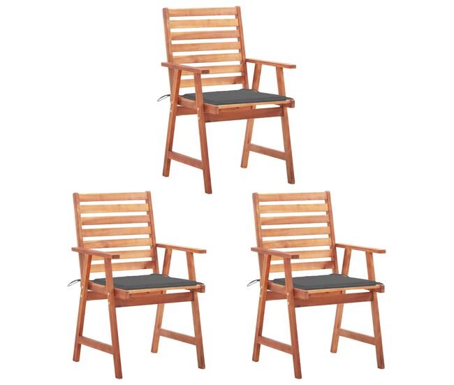 Cadeiras de jantar p/ jardim - cadeiras de exterior 3 pcs c/ almofadões acácia maciça
