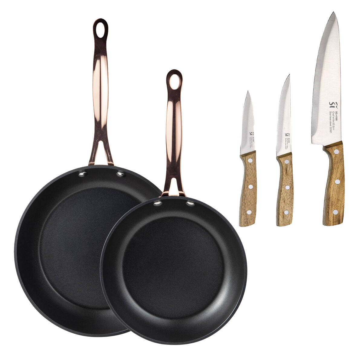 Frigideiras de indução de cobre ø20ø24cm e facas de cozinha