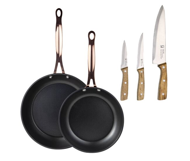 Frigideiras de indução de cobre ø20ø24cm e facas de cozinha