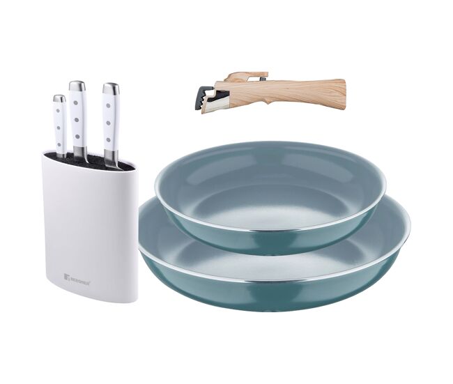 Frigideiras de indução click&cook ø24ø28cm e facas de cozinha