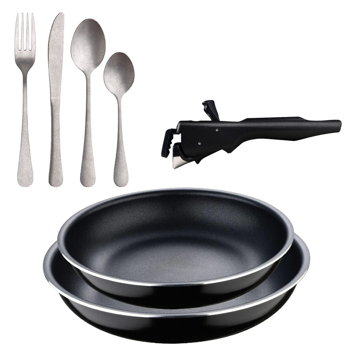 Frigideiras de indução click&cook ø22ø26cm e conjunto de talheres de 16 peças