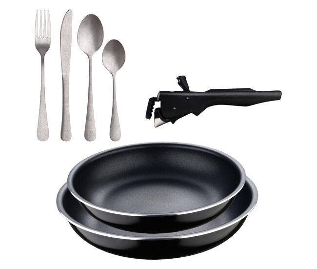 Frigideiras de indução click&cook ø22ø26cm e conjunto de talheres de 16 peças