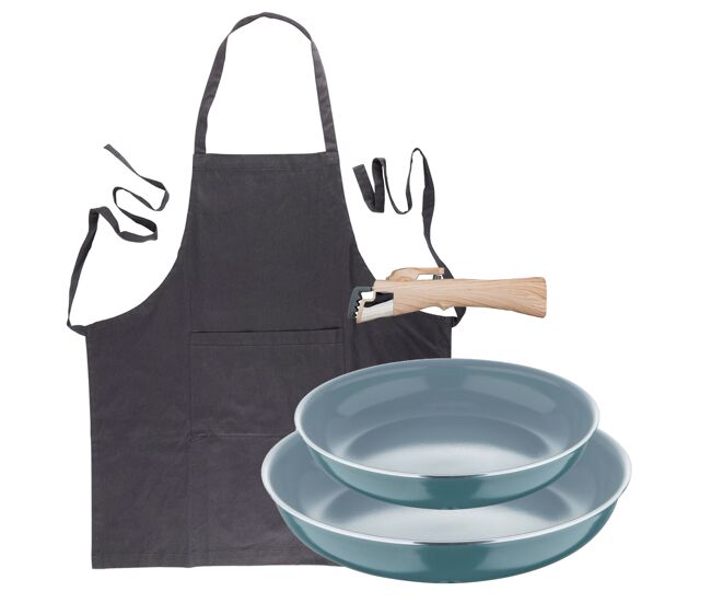 Frigideiras de indução click&cook ø24ø28cm e avental cinza