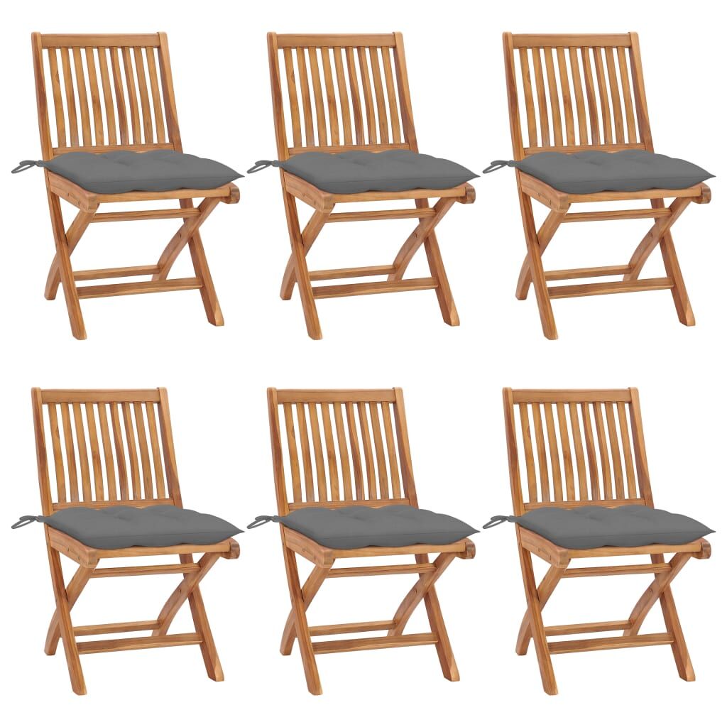 Cadeiras de jardim - cadeiras de exterior dobráveis c/ almofadões 6 pcs teca maciça