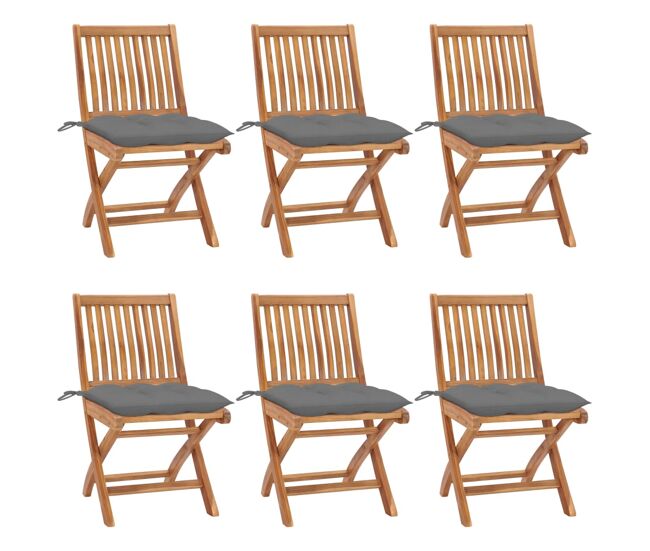 Cadeiras de jardim - cadeiras de exterior dobráveis c/ almofadões 6 pcs teca maciça