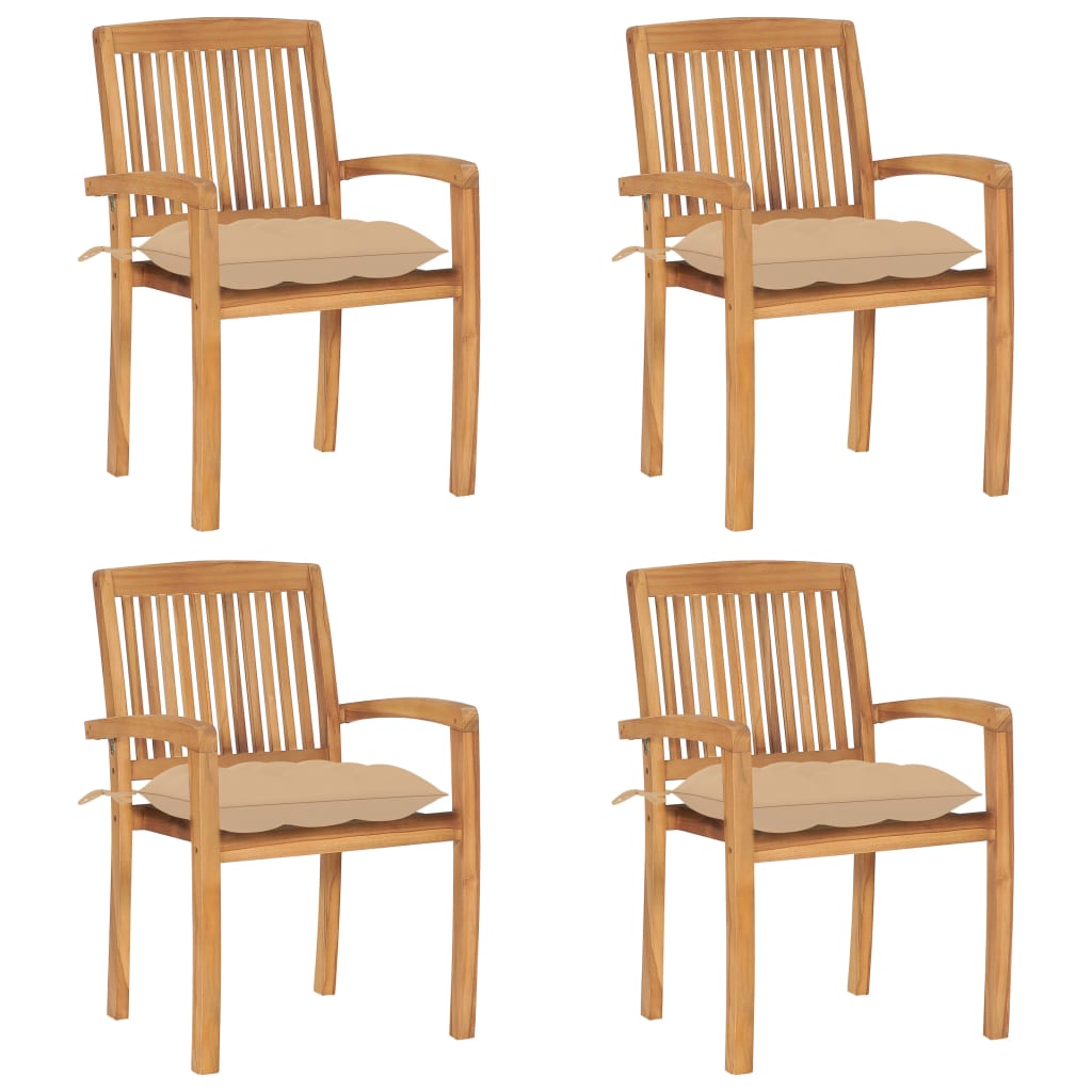 Cadeiras de jardim - cadeiras de exterior empiháveis c/ almofadões 4 pcs teca maciça