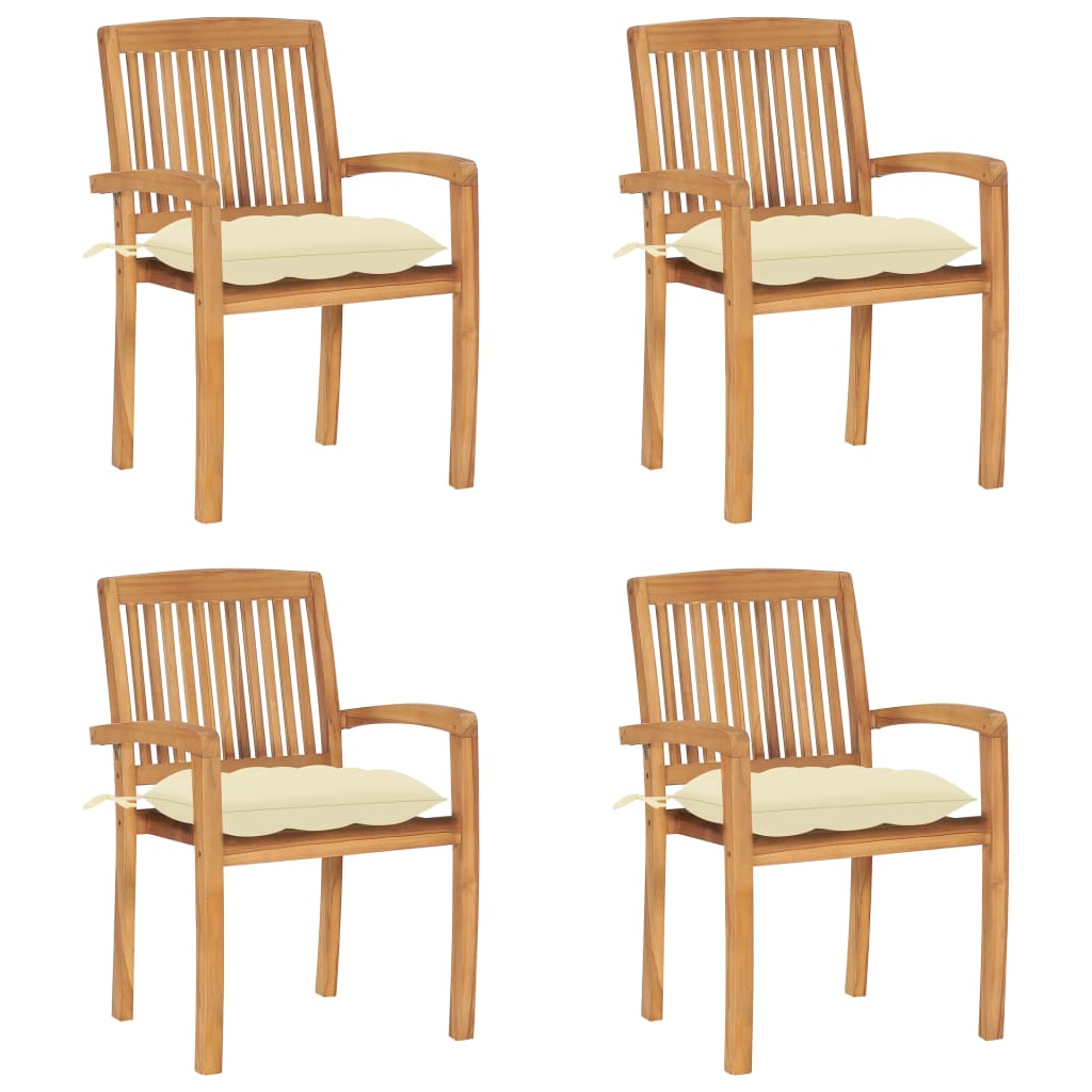 Cadeiras de jardim - cadeiras de exterior empiháveis c/ almofadões 4 pcs teca maciça