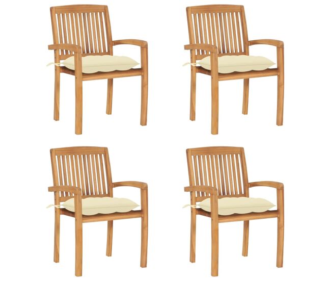 Cadeiras de jardim - cadeiras de exterior empiháveis c/ almofadões 4 pcs teca maciça