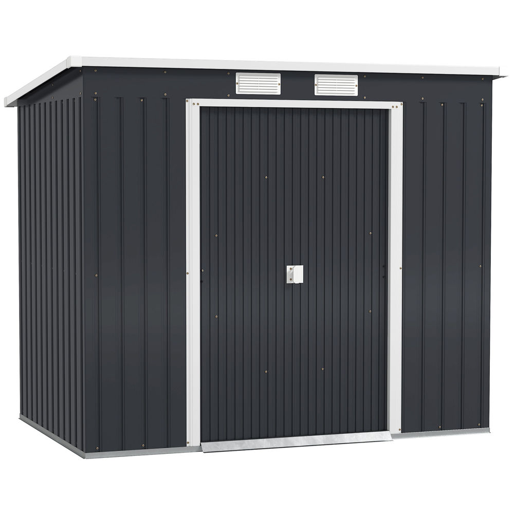 Outsunny abrigo de jardim 213x130x173 cm abrigo de exterior de aço galvanizado com porta corredeira e ventilações para armazenamento de ferramentas