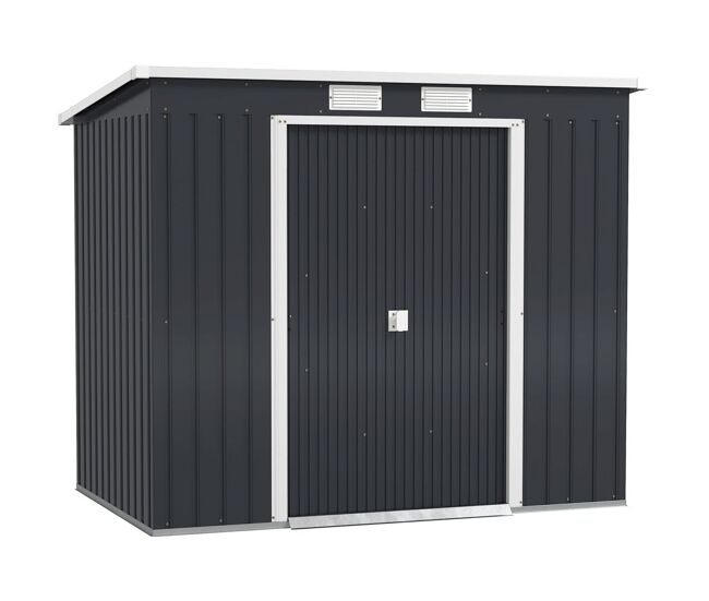 Outsunny abrigo de jardim 213x130x173 cm abrigo de exterior de aço galvanizado com porta corredeira e ventilações para armazenamento de ferramentas