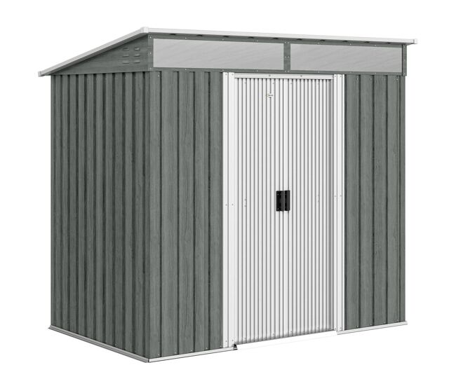Outsunny abrigo de jardim exterior 2 m² 195x122x181,5 cm abrigo metálico com base sem chão 2 portas de correr janelas e ganchos para ferramentas cinza